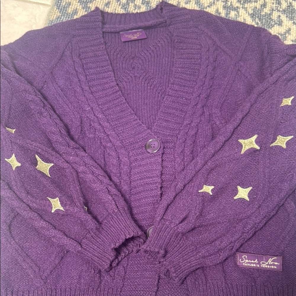 Purple Cable Knit Sweater with Star Accents Very Good Condition